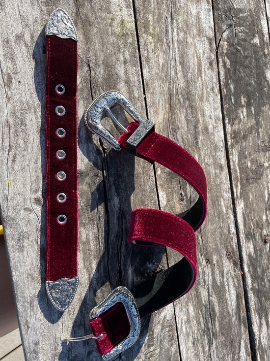 B-Low the Belt 2-buckle Metallic Red Velvet Great Gatsby Luxury Styled Belt S main image 5
